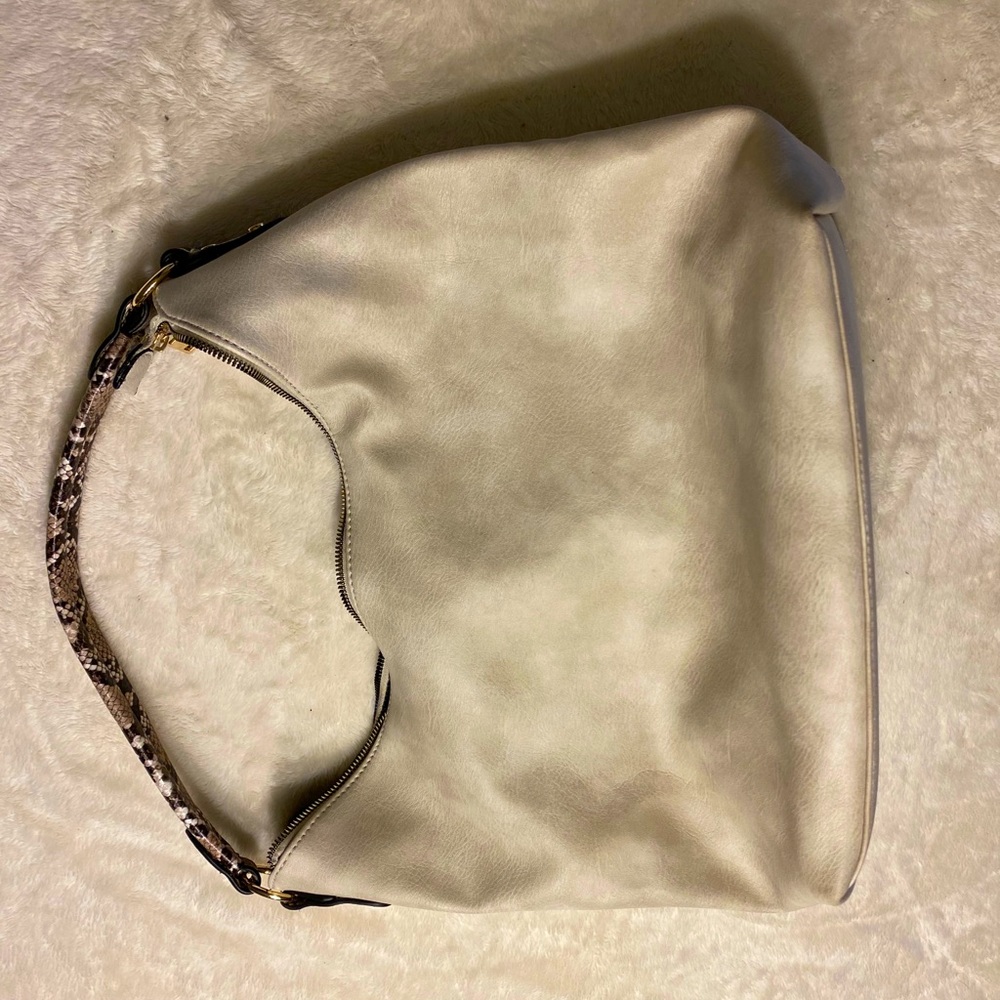 White Tote with Snakeskin Accents